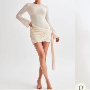 Elegant Cream Long-Sleeve Dress